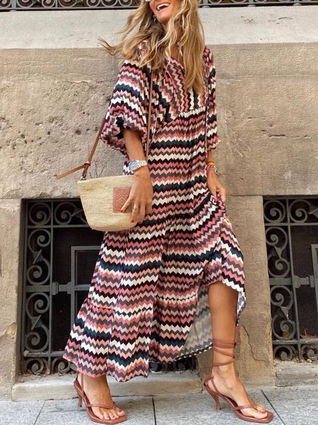 Elegant Striped Dresses, Multicolor, Maxi Dresses