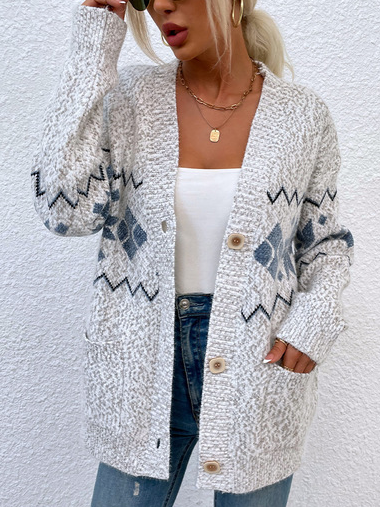 Wool/Knitting Pockets Sweater coat, Light gray, Cardigans