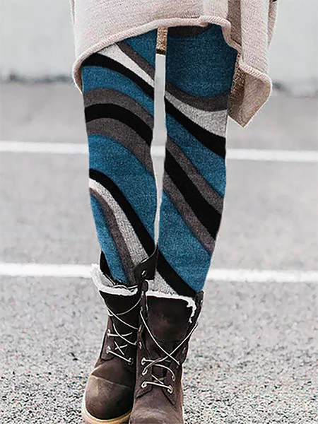 Plus size Striped Casual Skinny Pants, Blue, Leggings