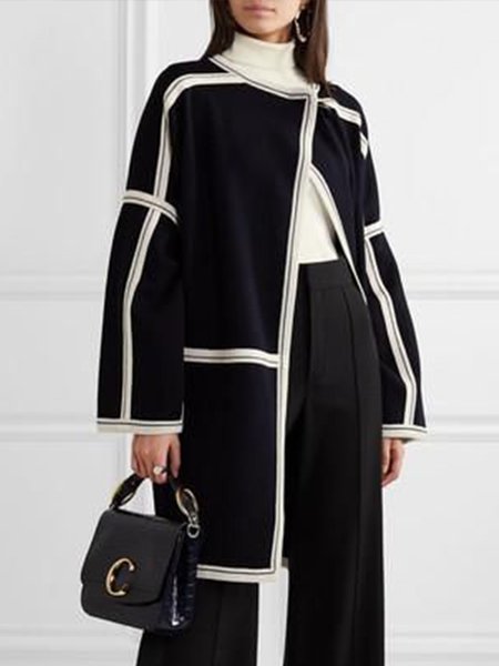 Elegant Oversized Long Sleeve Outerwear, Black, Coats