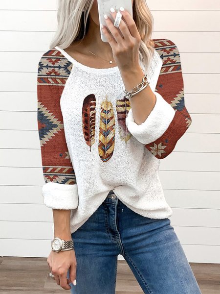 Western Folk Printing Round Collar And Long Sleeves Shirts & Tops, White, Long sleeve tops
Western Folk Printing Round Collar And Long Sleeves Shirts & Tops, White, Long sleeve tops