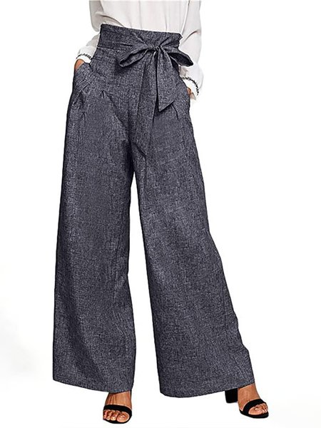 Elegant Long Plain Wide Leg Pants, Deep gray, Wide Leg Pants