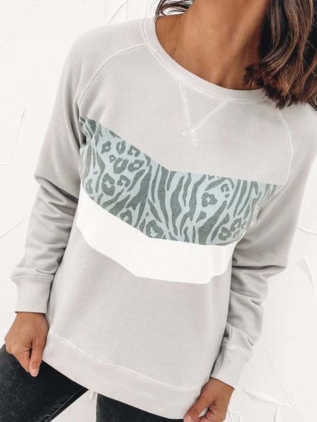 Crew Neck Raglan Sleeve Casual Sweatshirt, Light gray, Hoodies & Sweatshirts