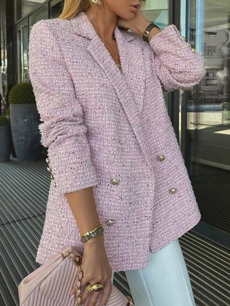 Elegant Solid Lapel Outerwear, Pink, Blazers