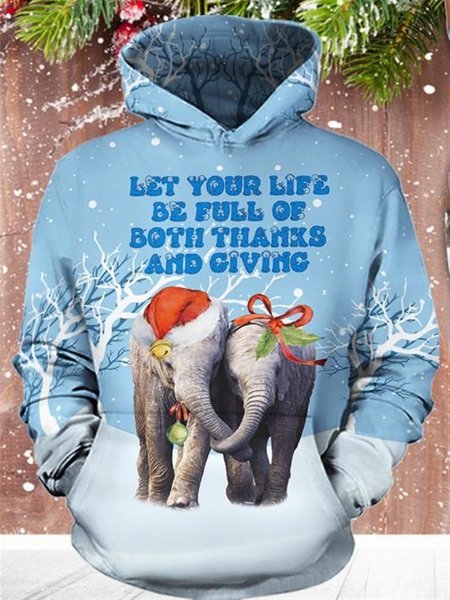 Casual Long Sleeve Christmas Sweatshirt, Light blue, Hoodies&Sweatshirts