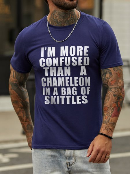 I'm More Confused Than A Chameleon In A Bag Of Skittles Crew Neck Short Sleeve T-shirt, Deep blue, T-shirts
I'm More Confused Than A Chameleon In A Bag Of Skittles Crew Neck Short Sleeve T-shirt, Deep blue, T-shirts