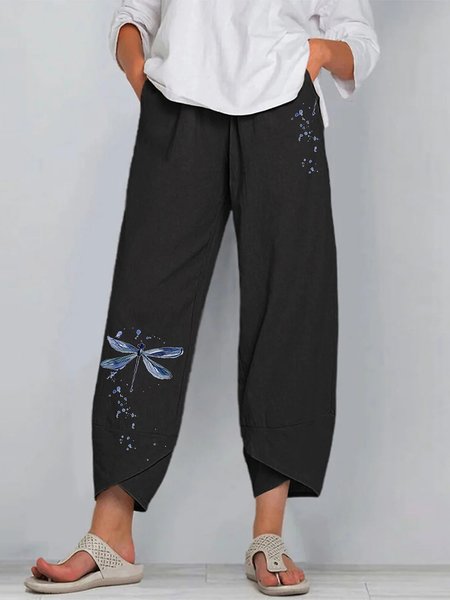 Stampato Allentare Pantaloni, Nero, Pants