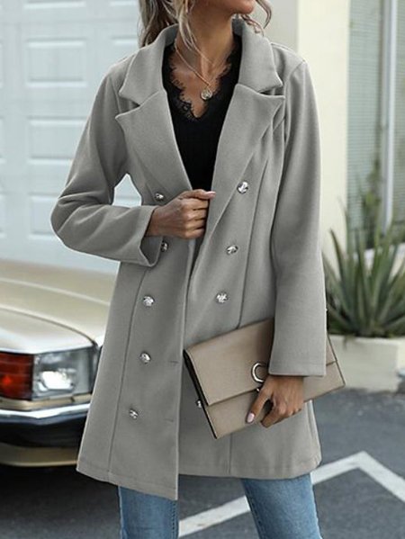 Lapel Loosen Long sleeve Button Outerwear, Gray, Coats