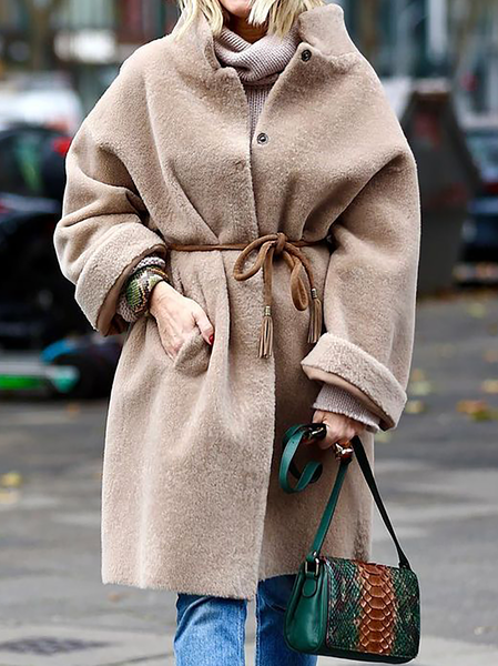 Plus size Elegant Loosen Outerwear, Khaki, Outerwear