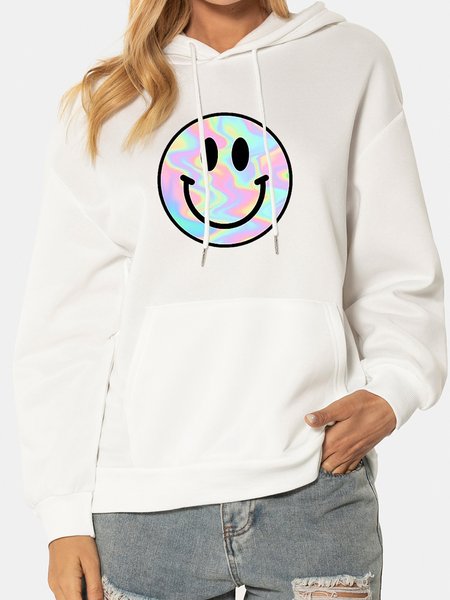 Unocis Smiley Element Long Sleeve Hoodie, White, Hoodies