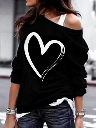 Abstract Off Shoulder Shirts & Tops, Black, T-Shirts