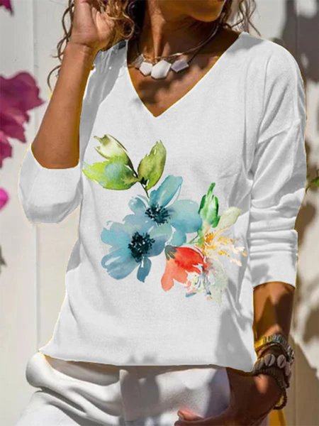 Simple v-neck printed long-sleeve Vacation Shirts & Tops, White, Long sleeve tops
Simple v-neck printed long-sleeve Vacation Shirts & Tops, White, Long sleeve tops