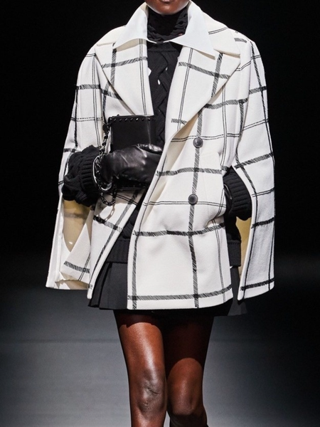 Fall Grid Lapel Long Elegant sleeve Work Formal Date Outerwear, White, Coats