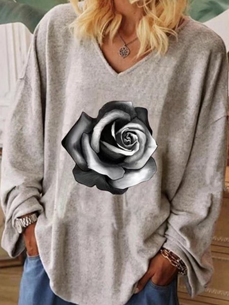 Girocollo Floreale Allentare Top, Beige, T-Shirts