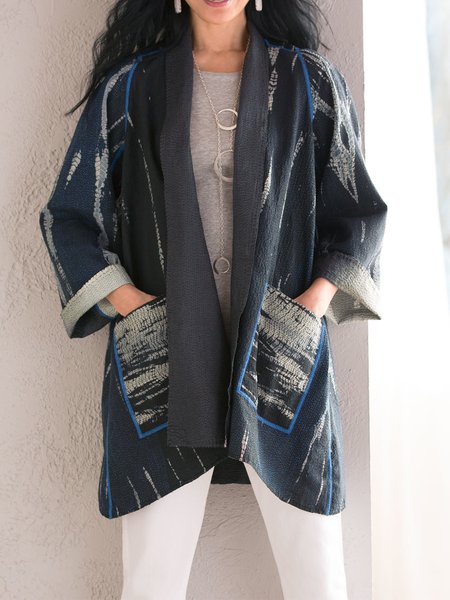Casual Geometric Outerwear, Blue, Outerwear