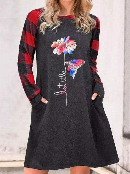 Vintage Floral Printed Plaid Crew Neck Pockets Long Sleeves Plus Size Casual Dresses, Black-grey, Mini Dresses
Vintage Floral Printed Plaid Crew Neck Pockets Long Sleeves Plus Size Casual Dresses, Black-grey, Mini Dresses