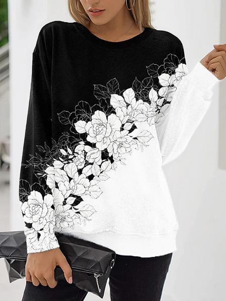 Long sleeve round neck black and white mosaic floral print sweater top, Black-white, Hoodies & Sweatshirts
Long sleeve round neck black and white mosaic floral print sweater top, Black-white, Hoodies & Sweatshirts