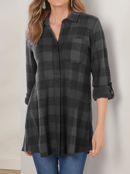 Casual Shirt Collar Loosen Shirts & Tops, Gray, Blouses & Shirts