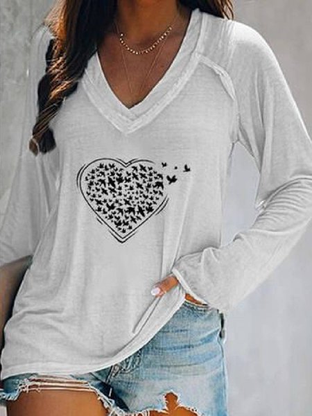 V Neck Animal Regular Fit Shirts & Tops, White, T-Shirts