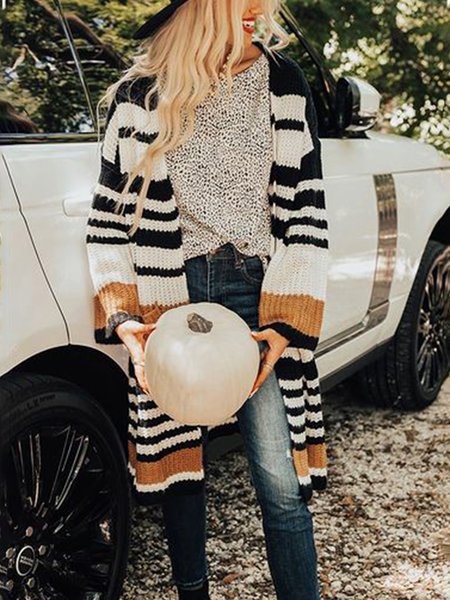 Striped Loosen Cardigans, Orange, Cardigans