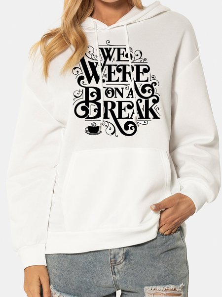 Unocis Letter Print Long Sleeve Hoodie Sweatshirt, White, Hoodies