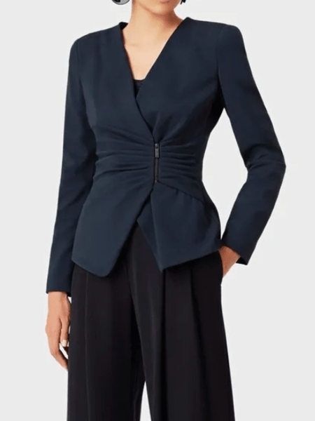 

Fall V neck Plain Regular Fit Asymmetric Long sleeve Elegant Lady Outerwear, Purplish blue, Blazers