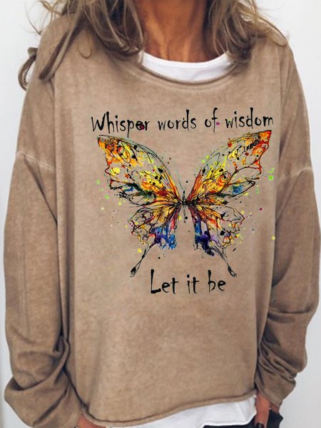 Let It Be Butterfly Casual Sweatshirts, Light brown, Hoodies&Sweatshirts