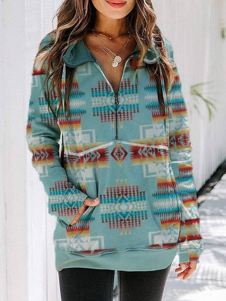 Long Sleeve V Neck Printed Top, As picture, Hoodies & Sweatshirts