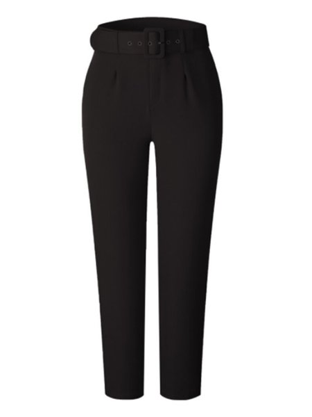 Solid Regular Fit Daily Pants, Black, Cropped Pants