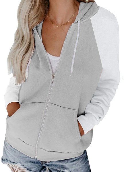 Color-block Long-sleeved Hooded Sweater Casual Drawstring Pocket Zipper Jacket, Silver grey, Jackets
Color-block Long-sleeved Hooded Sweater Casual Drawstring Pocket Zipper Jacket, Silver grey, Jackets