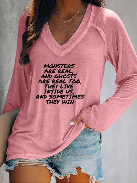Some monsters are real, and ghosts are real Women's V-neck Long Sleeve Sweatshirt, Pink, Hoodies&Sweatshirts