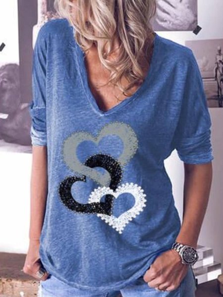 Regolare In forma Casuale Top, Blu, T-Shirts