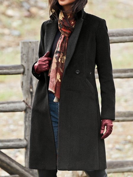 Lapel Loosen Casual Plain Outerwear, Black, Outerwear