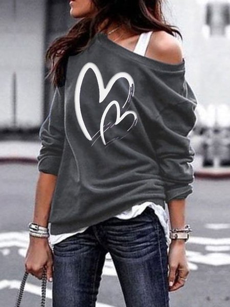 Loosen Crew Neck Plain Shirts & Tops, Deep gray, T-Shirts