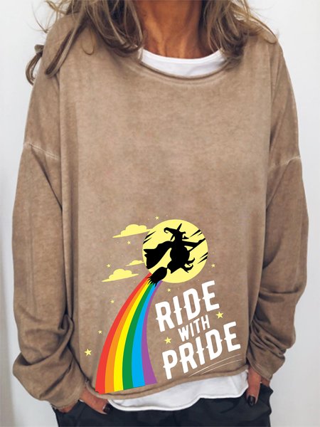 Halloween Pride Flag Casual Sweatshirt, Khaki, Hoodies&Sweatshirts