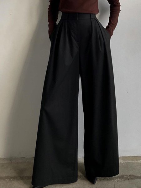 Work Formal Elegant Wide Leg Pants, Black, Wide Leg Pants