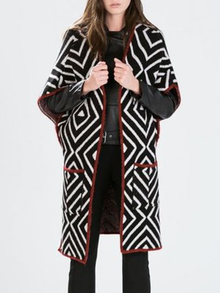 V Neck Loosen Elegant Outerwear, Black, Coats