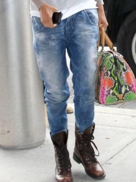 Denim Plain Pants, Blue, Jeans