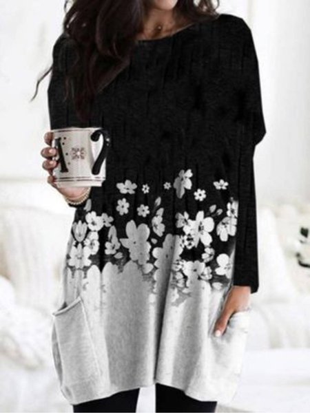 Floral Regular Fit Crew Neck Shirts & Tops, As picture, Tops