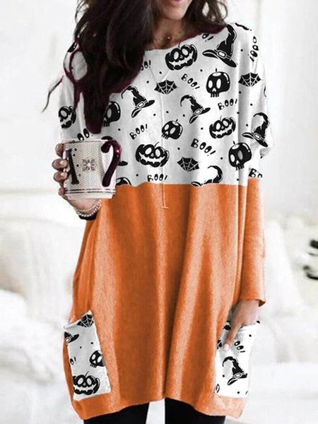 Halloween Loosen Printed Sweatshirt, As picture, Hoodies and Sweatshirts