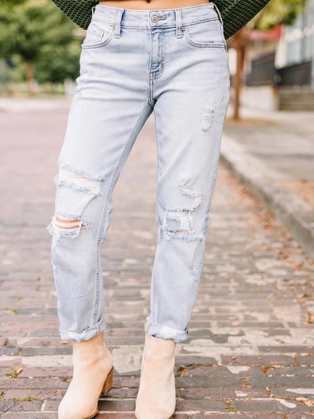 Casual Loosen Denim Pants, Blue, Pants
