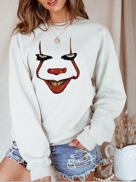 Vintage Casual Simple Loosen Crew Neck Top, White, Tops
