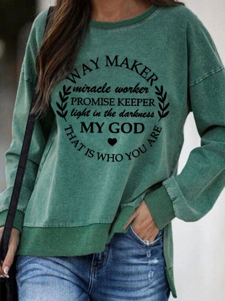 Letter Casual Crew Neck Sweatshirt, Green, Hoodies & Sweatshirts