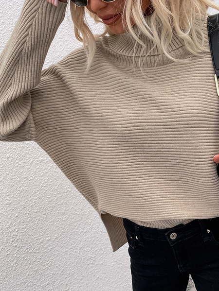 Plain high neck Lapel long sleeve medium long solid color hem split top women's sweater, Khaki, Sweaters
Plain high neck Lapel long sleeve medium long solid color hem split top women's sweater, Khaki, Sweaters
