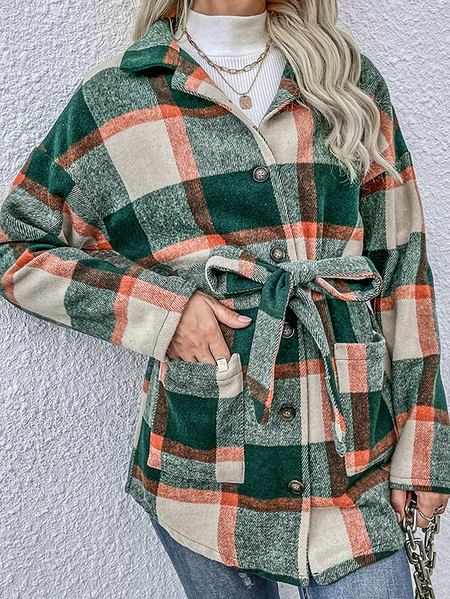 New medium length Plaid top loose long sleeve women's shirt coat, Green, Coats
New medium length Plaid top loose long sleeve women's shirt coat, Green, Coats