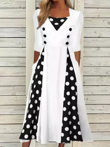 Polka Dots Dresses, White, Midi Dresses