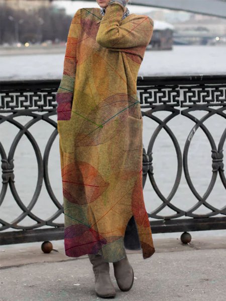 Loosen Crew Neck Dresses, Mustard, Maxi Dresses