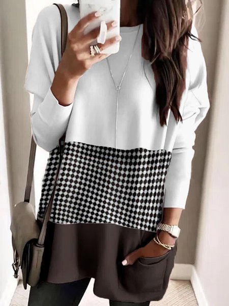 Multicolore Stampato Geometrico Casuale Girocollo Top, Bianco, Blouses & Shirts