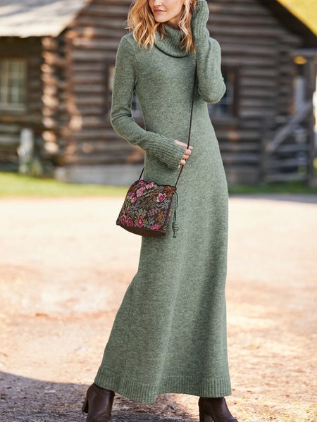 Allentare Gonna Casuale, Verde, Maxi Dresses