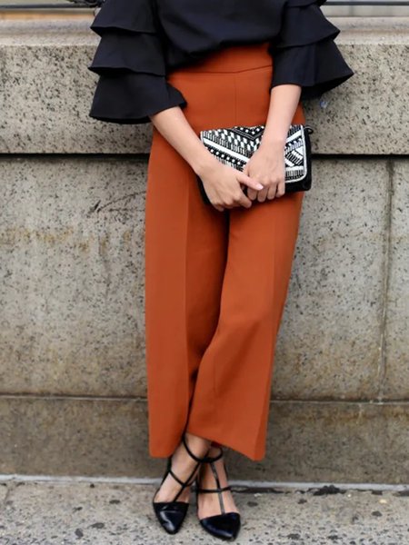 Solid Mid Waist Regular Fit Pants, Brown, Straight Leg Pants
Solid Mid Waist Regular Fit Pants, Brown, Straight Leg Pants